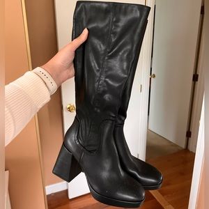 Pull & Bear Black Knee High Platform Heeled Boots